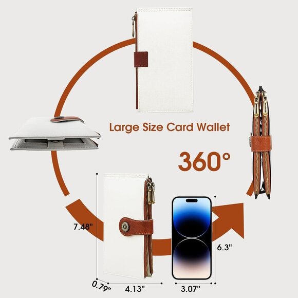 Women's Leather Wallet RFID Bifold Large Capacity Card Holder with Zipper - Picture 5 of 7